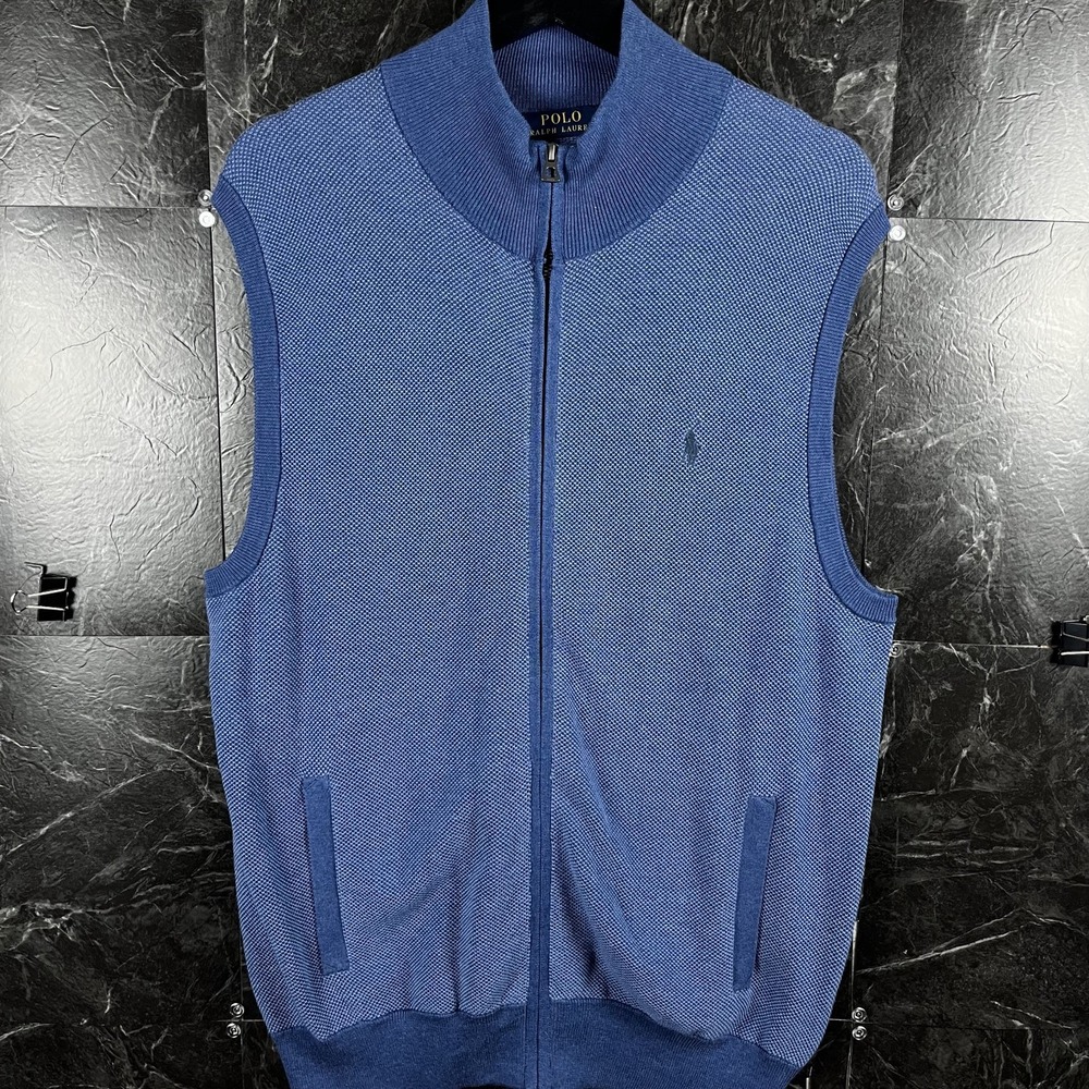 Polo Ralph Lauren Men's Blue Double Knit Gilet Vest Large -New